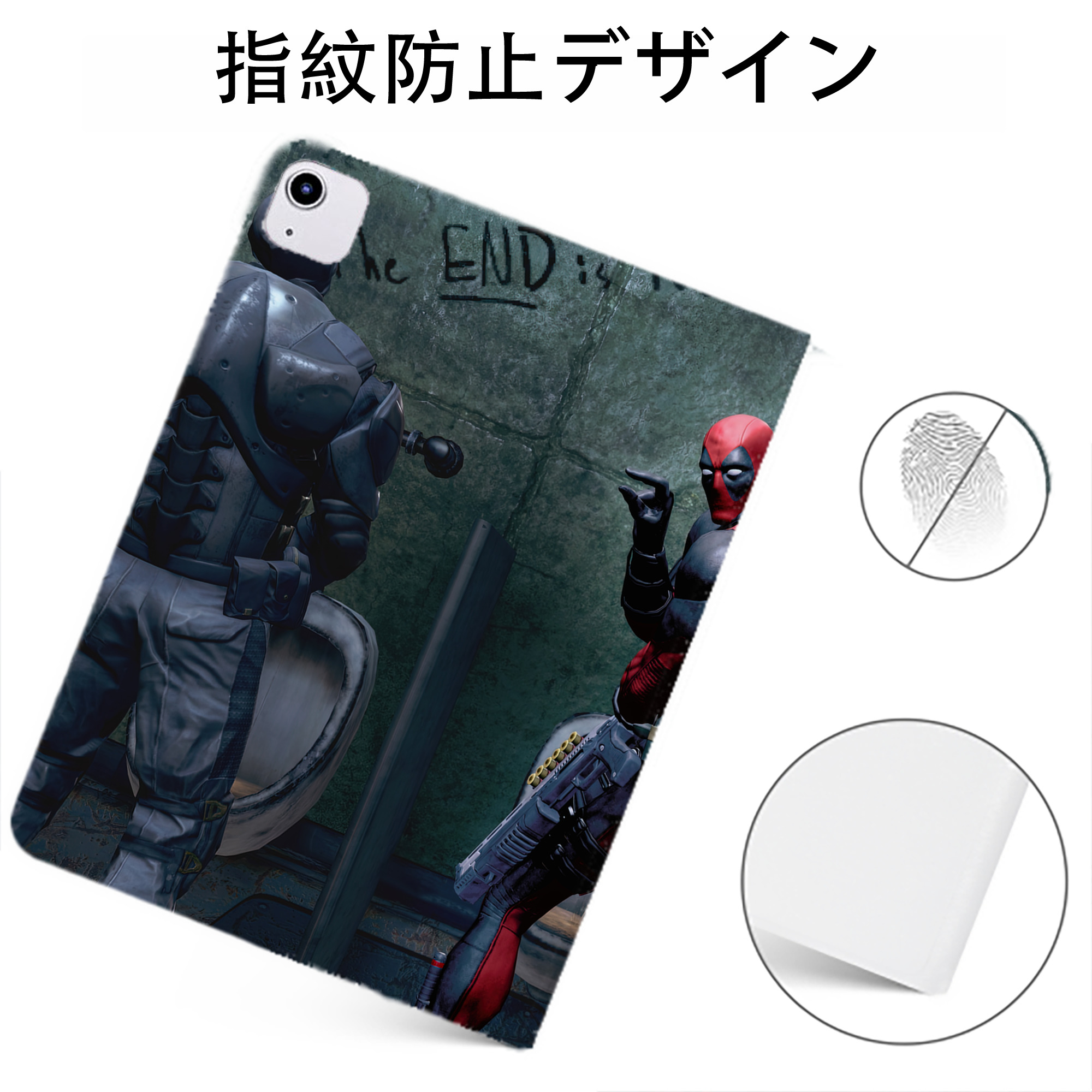 （画像用） Deadpool デッドプール IPadケース ペンホルダー付き ブックスタイルデザイン